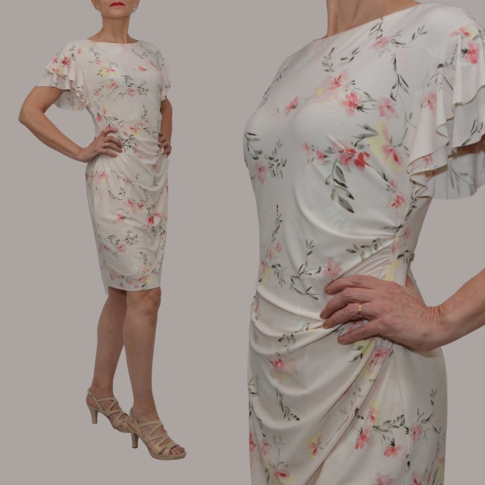 Lauren Ralph Lauren | Latoya Ruffle Sleeve Sheath Dress | Size 8 | Pink Multi